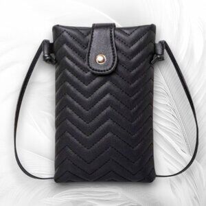 New Black Quilted Crossbody Mini Bag with Chevron Pattern